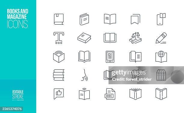 books and magazine icons editable stroke - library stock illustrations