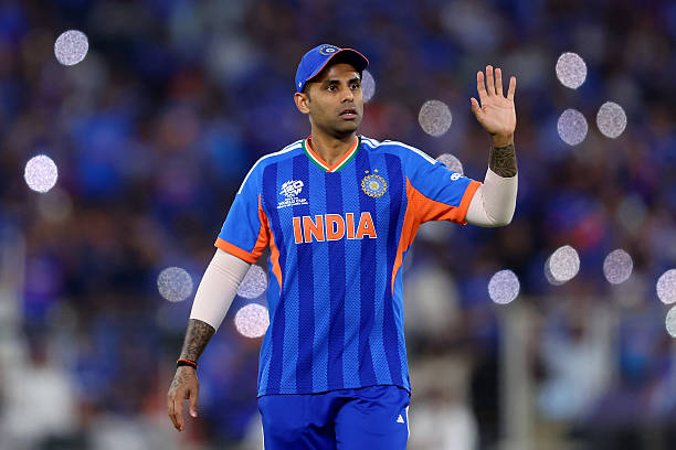 Suryakumar Yadav of India reacts during the ICC Men's T20 World Cup India & Sri Lanka 2026 Final between India and New Zealand at Narendra Modi...