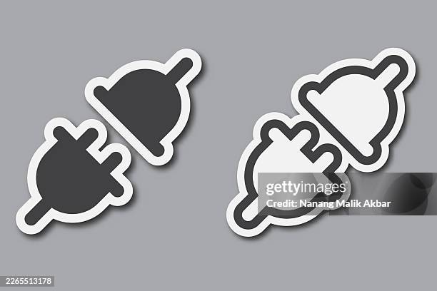 electric plug sticker icon set - powerpoint template black stock illustrations