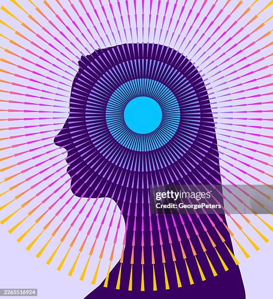 female profile and brain waves - mind reading technology stock illustrations