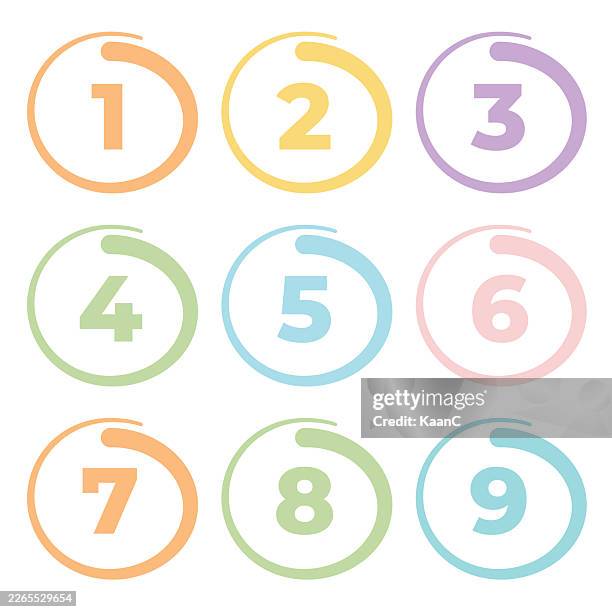 number bullet points from one to nine stock illustration - 7 step process stock illustrations