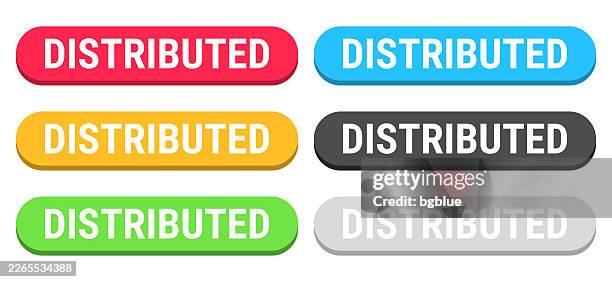distributed - colorful 3d click web buttons on blank background - ddos attack stock illustrations