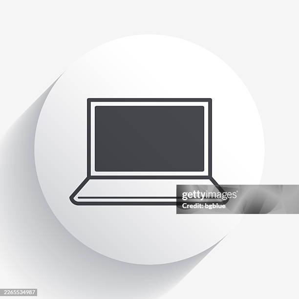 laptop. icon on circle button with long shadow - computer blank screen desk stock illustrations