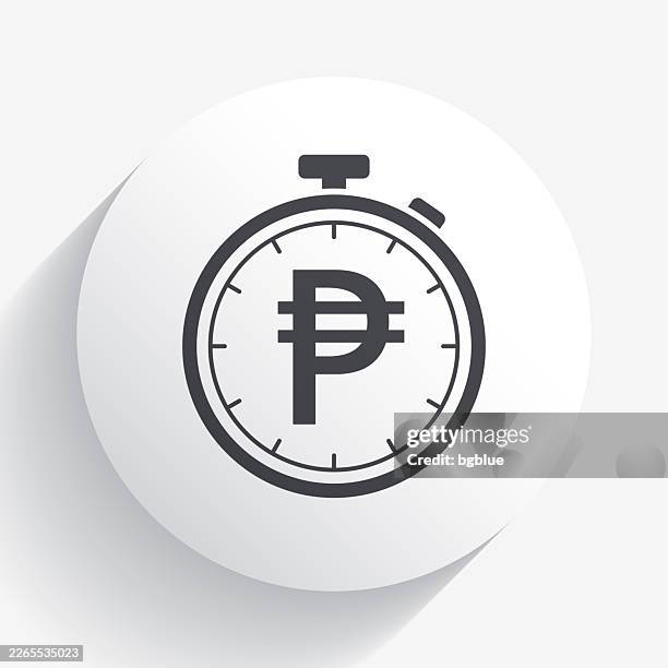 stopwatch with peso sign. icon on circle button with long shadow - timer icon 3d stock illustrations