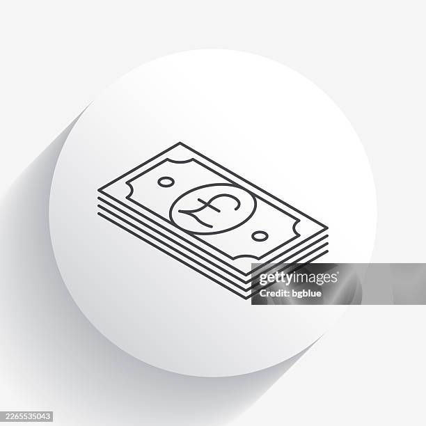 isometric pound banknotes. icon on circle button with long shadow - pound note white background stock illustrations