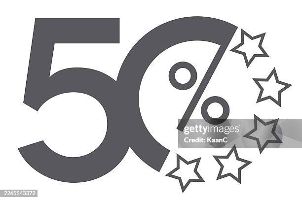 50 percent symbol with stars abstract statistic indicator vector illustration - ratio stock illustrations