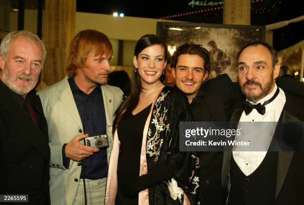 Bernard Hill, Viggo Mortensen, Liv Tyler, Orlando Bloom amd John Rhys-Davies at the premiere of "The Lord of the Rings: The Two Towers" at the...