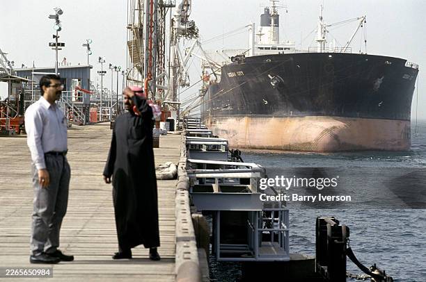 The Ocean City oil tanker loading oil at Mina Al Ahmadi Refinery and oil exporting terminal, 45 km south of Kuwait City is the main export terminal...