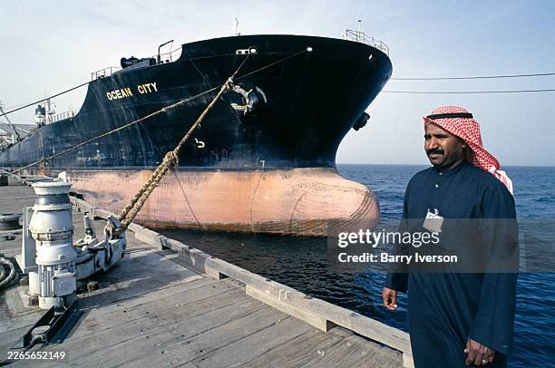 The Ocean City oil tanker loading oil at Mina Al Ahmadi Refinery and oil exporting terminal, 45 km south of Kuwait City is the main export terminal...