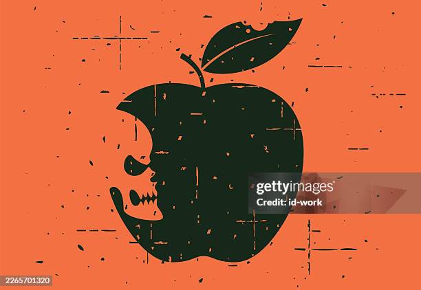 skull with apple silhouette - decay stock illustrations