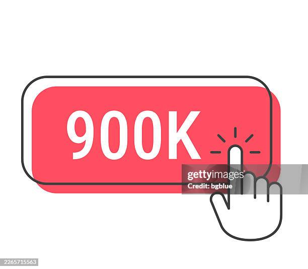 900k - click button with hand cursor on white background - hand pressing button stock illustrations