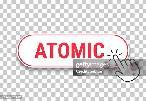Atomic - 3D click web button with hand cursor on blank background Atomic - 3D click web button with hand cursor on blank background