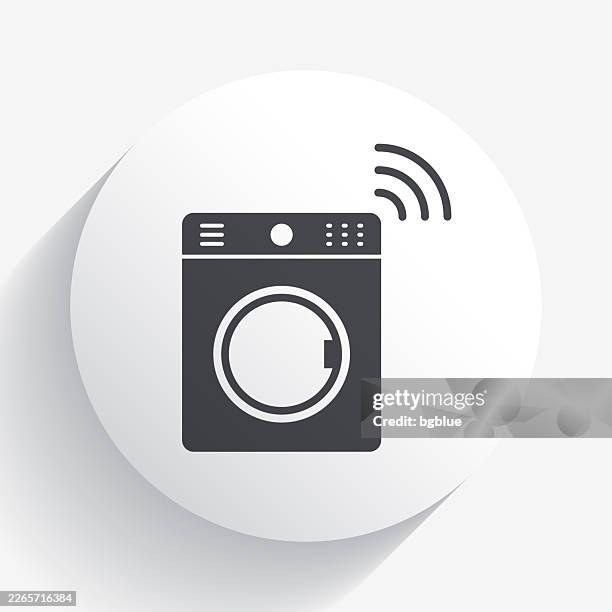 smart washing machine. icon on circle button with long shadow - cleaning electronics stock illustrations