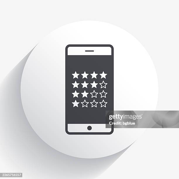 smartphone with star rating. icon on circle button with long shadow - feedback loop stock illustrations