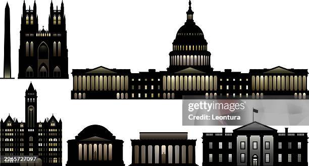 washington dc famous buildings and monuments - washington cathedral stock illustrations