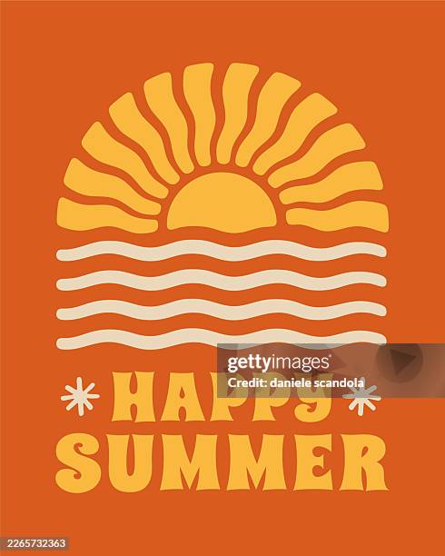 retro sunset above the sea or ocean with sun and water silhouette. - summer solstice stock illustrations