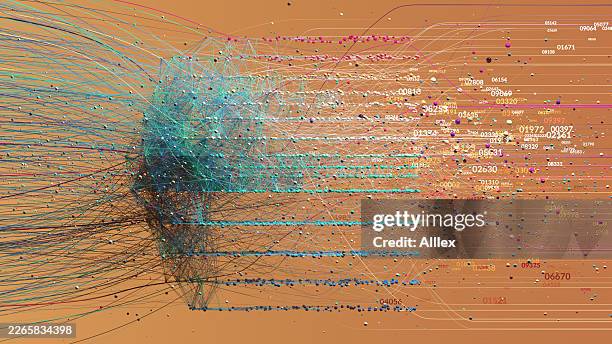 abstract neural network data visualization with connected nodes, flowing lines and digital connectivity - deep learning stock pictures, royalty-free photos & images