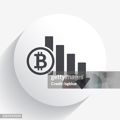 Bitcoin rate decrease. Icon on circle button with long shadow Bitcoin rate decrease. Icon on circle button with long shadow