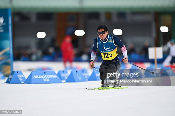 Michael Kneeland of United States competes during the Para Cross-Country Skiing Mixed 4x2.5km Relay on day eight of the Milano Cortina 2026 Winter...