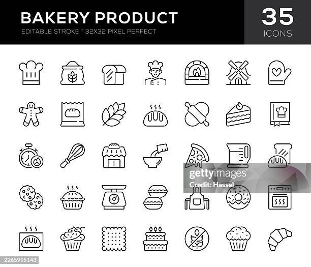 bakery product editable stroke icons - french bread stock illustrations