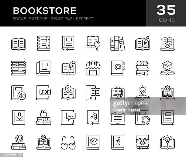 bookstore editable stroke icons - empty store shelf stock illustrations