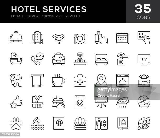 hotel services editable stroke icons - pool cleaner stock illustrations