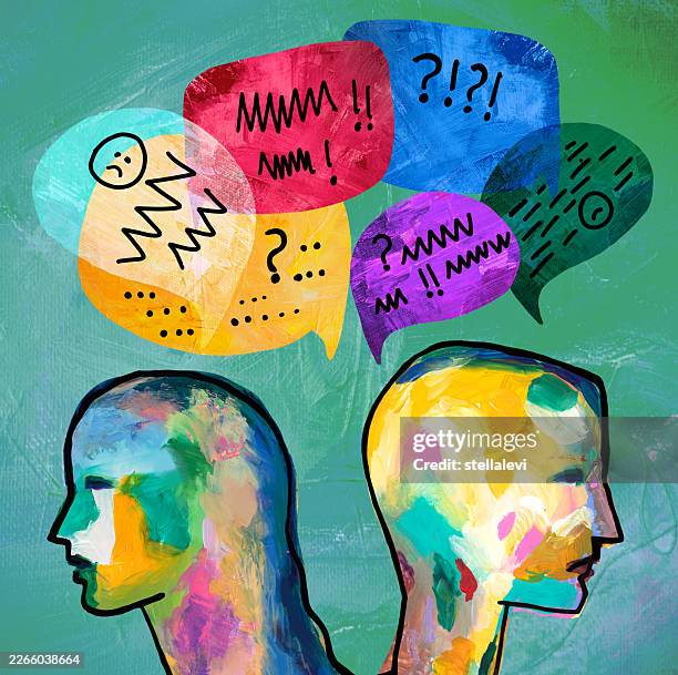 couple disagreement. negative communication - acrylic painting stock illustrations