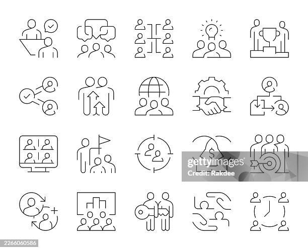 collaboration - thin line icons - project management training stock illustrations