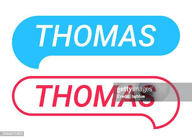 thomas - male name - blue and red speech bubble on white background - him thomas stock illustrations