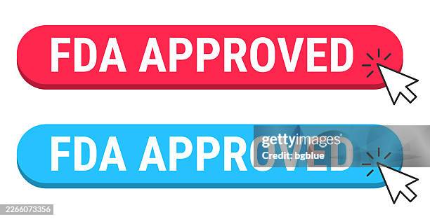 fda approved - red and blue buttons with cursor on white background - fda approval stock illustrations