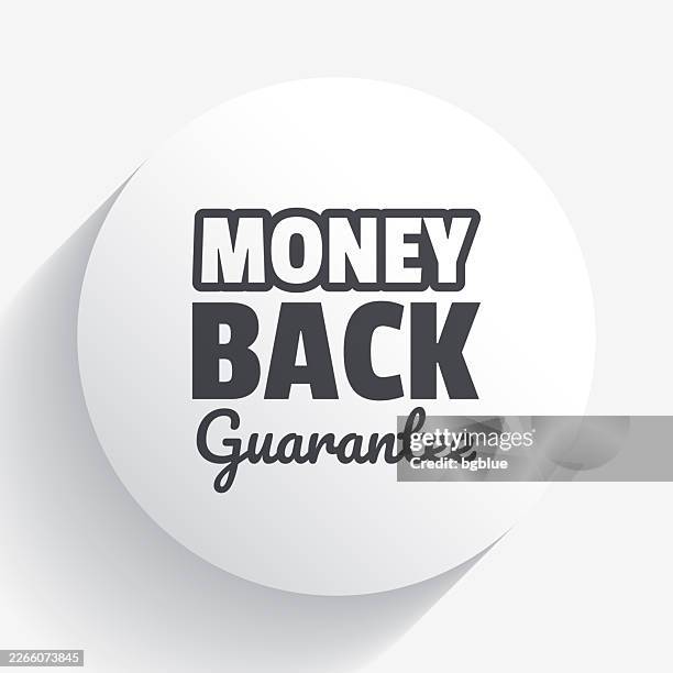 money back guarantee. icon on circle button with long shadow - give back stock illustrations