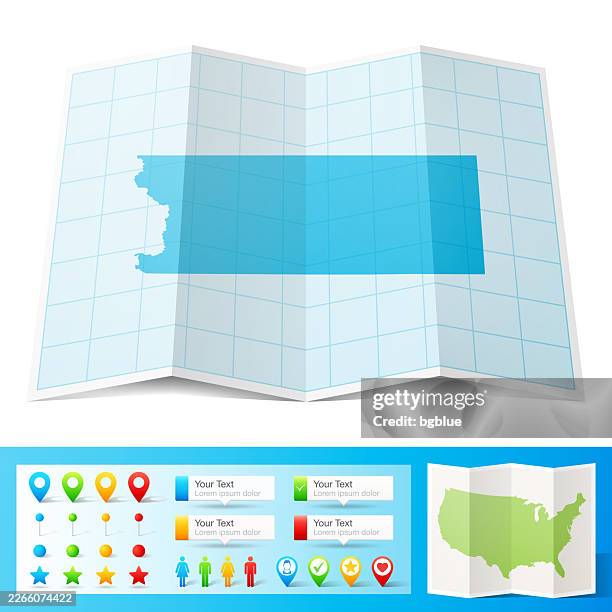 lyon county, iowa map with location pins on white background - lyon stock illustrations