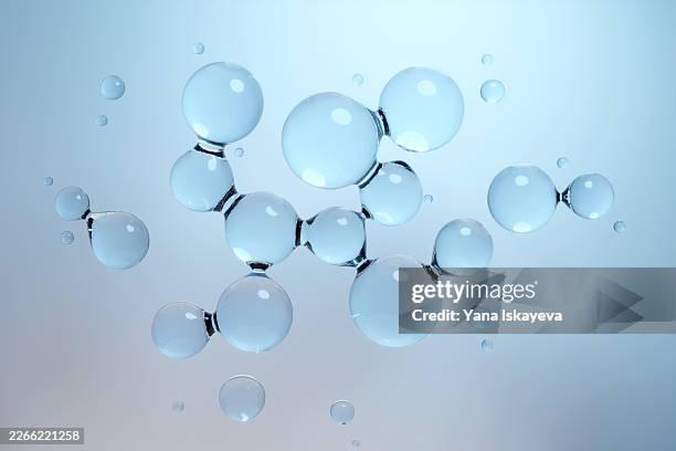abstract molecular structure with transparent spheres representing biotechnology and scientific innovation - linking stock pictures, royalty-free photos & images