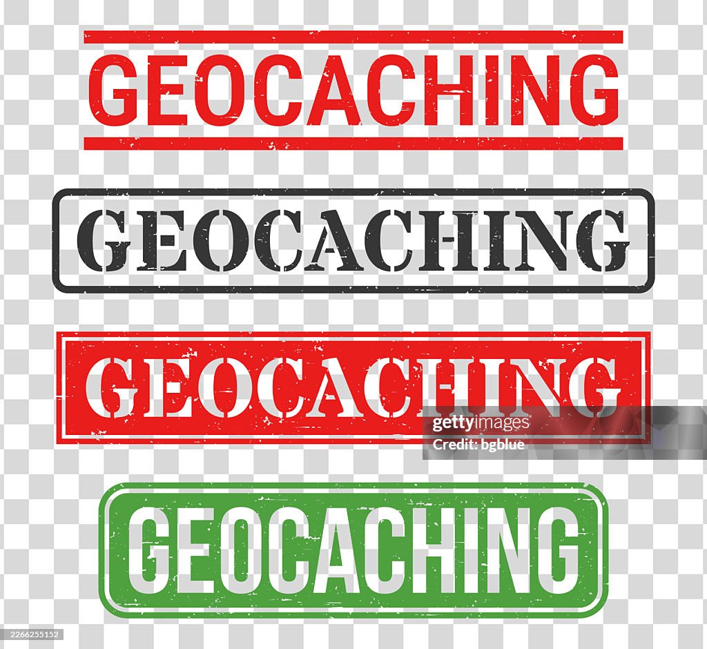 Geocaching - Rubber stamp set on blank background
