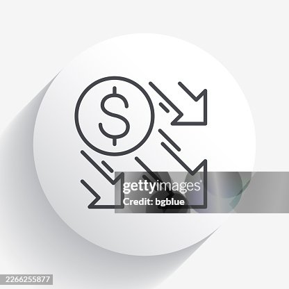 Dollar decrease. Icon on circle button with long shadow Dollar decrease. Icon on circle button with long shadow