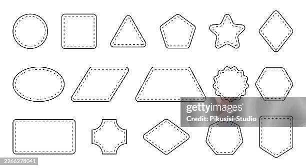 vector set of blank stitched fabric and leather patch label templates in various geometric shapes. - patchwork stock illustrations