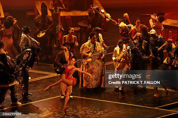 Singer Shaboozey, US musician Raphael Saadiq, US singer songwriter Miles Caton and US dancer Misty Copeland perform onstage during the 98th Annual...