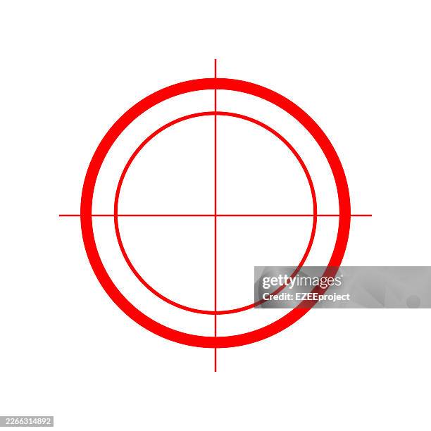 red crosshair target icon isolated on white background. sniper aim symbol or target sign for gaming and business. red bullseye target icon for goal achievement concept. vector illustration of a shooting range target reticle - crosshair stock illustrations