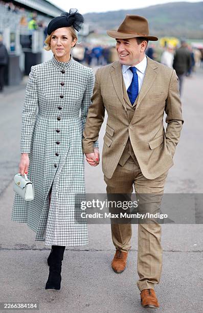 Harriet Sperling and Peter Phillips attend day 4 'Gold Cup Day' of the Cheltenham Festival at Cheltenham Racecourse on March 13, 2026 in Cheltenham,...