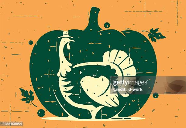 turkey bird with pumpkin silhouette - spring vegetables stock illustrations
