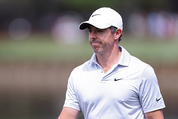 Rory McIlroy of Northern Ireland walks to the 17th tee during the third round of THE PLAYERS Championship 2026 at THE PLAYERS Stadium course at TPC...