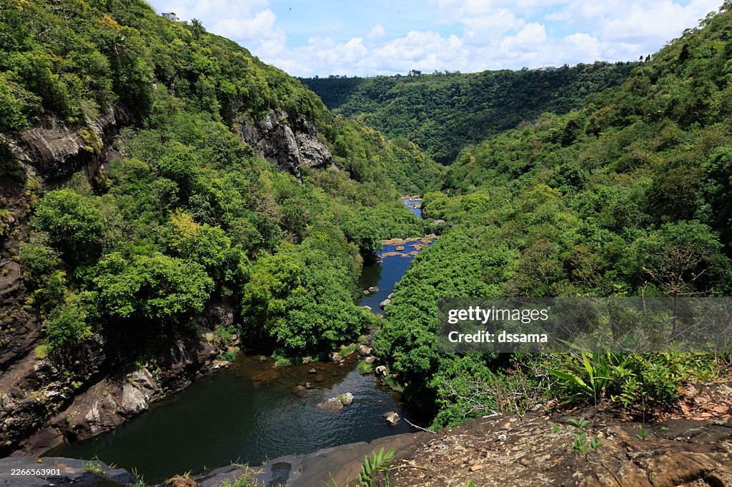 Tamarin Falls landscape in the mountains, mauritius