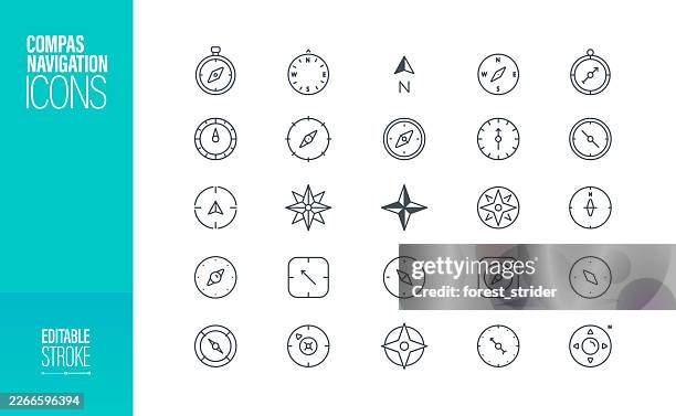 stockillustraties, clipart, cartoons en iconen met compass navigation icons editable stroke - kompas
