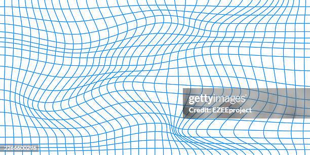 blue distorted mesh grid background vector. abstract wavy wireframe line pattern illustration. blue geometric net texture on white background. digital data mesh wave background graphic - graph paper background stock illustrations