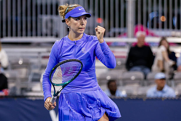 Katie Boulter in action during a Women's Singles qualifying 2nd round match against Jessica Bouzas Maneiro at the Miami Open on March 17 at Hard Rock...