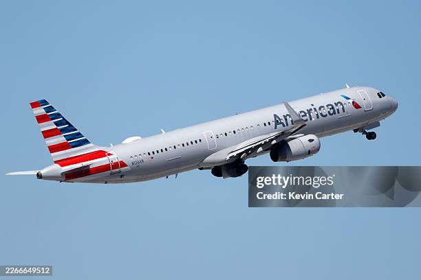 An American Airlines Airbus A321 departs from Harry Reid International Airport on March 11, 2026 in Las Vegas, Nevada.