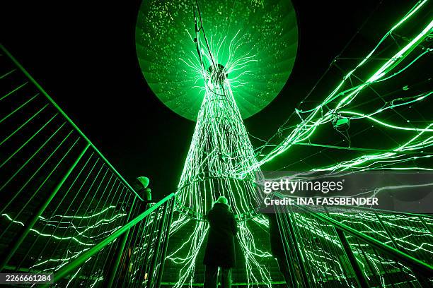 The light art installation "The Tree" of Ars Electronica Solutions from Austria is pictured during a preview of the new exhibition Mythos Wald" at...