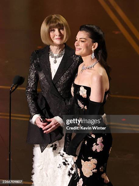 Anna Wintour and Anne Hathaway speak onstage during the 98th Oscars at Dolby Theatre on March 15, 2026 in Hollywood, California.