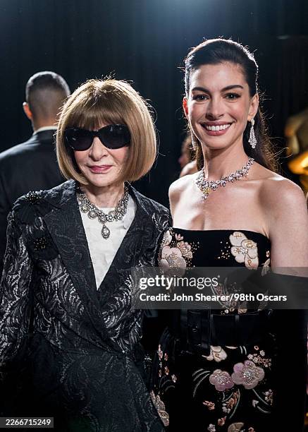 Anna Wintour and Anne Hathaway attend the 98th Annual Oscars at Dolby Theatre on March 15, 2026 in Hollywood, California.