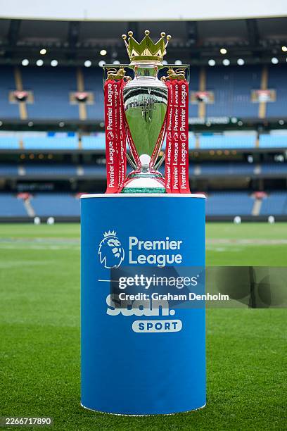 The Premier League trophy is seen during a media call at Melbourne Cricket Ground on March 16, 2026 in Melbourne, Australia.